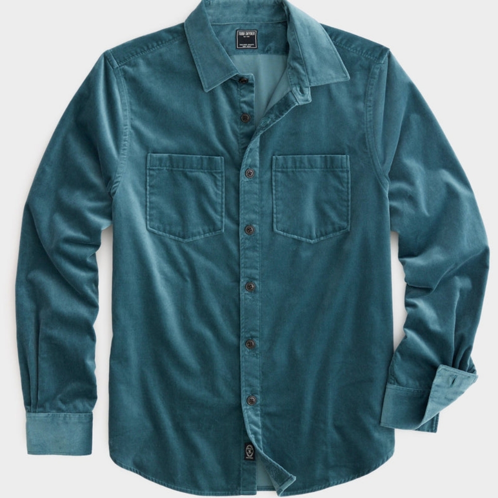 ITALIAN VELVET OVERSHIRT IN TEAL TODD SNYDER - NWT